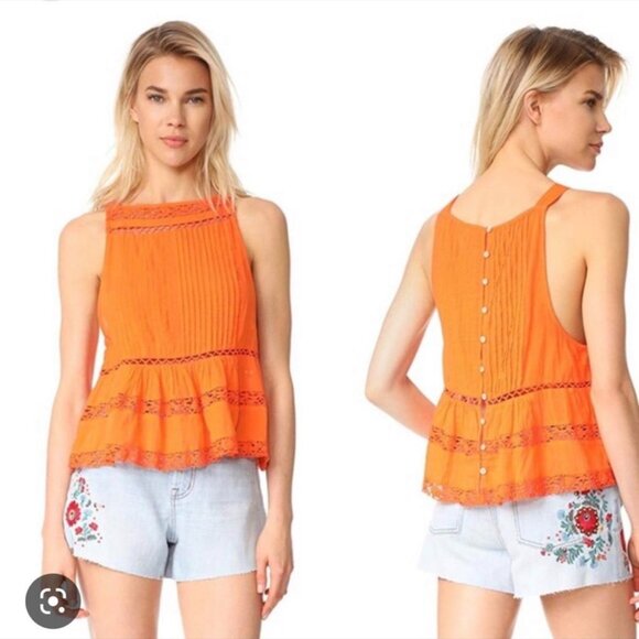 NWT Free People CONSTANT CRUNCH Firecracker Orange Boho Lace Tank Cami Size S - Picture 3 of 7